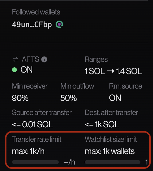 Summary strategy : panneau AFTS avec Transfer rate limit et Watchlist size limit en bas