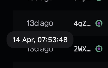 Tooltip montrant la date et l’heure complètes de transaction